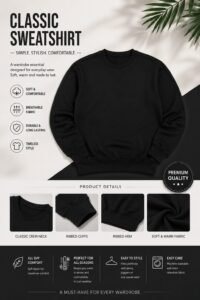 Men’s Classic Crewneck Sweatshirt - Solid Black | New Arrival 2026 | Dee Attire