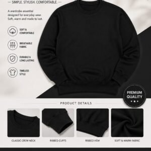 Men’s Classic Crewneck Sweatshirt - Solid Black | New Arrival 2026 | Dee Attire